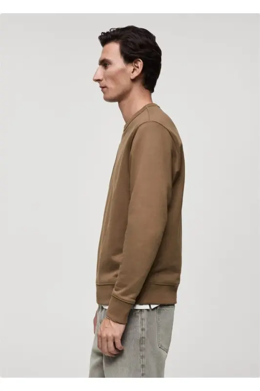 Regular kesim pamuklu sweatshirt-Orta Kahverengi - 6