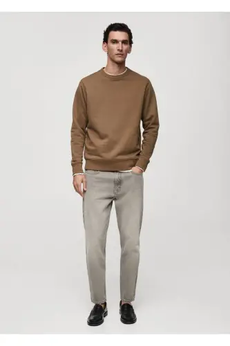 Regular kesim pamuklu sweatshirt-Orta Kahverengi - MANGO MAN (1)