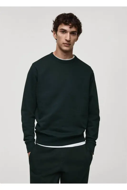 Regular kesim pamuklu sweatshirt-Yeşil - MANGO MAN
