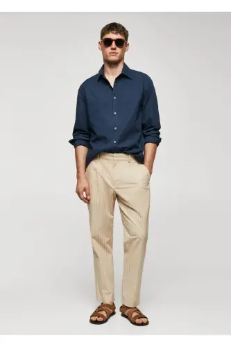 Regular Kesim Pamuklu Vual Gömlek-Lacivert - 2