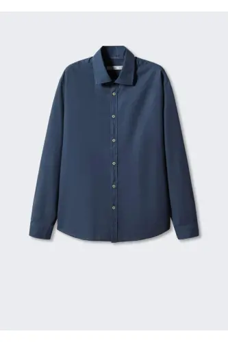 Regular Kesim Pamuklu Vual Gömlek-Lacivert - 3