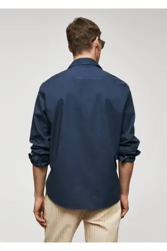 Regular Kesim Pamuklu Vual Gömlek-Lacivert - 4