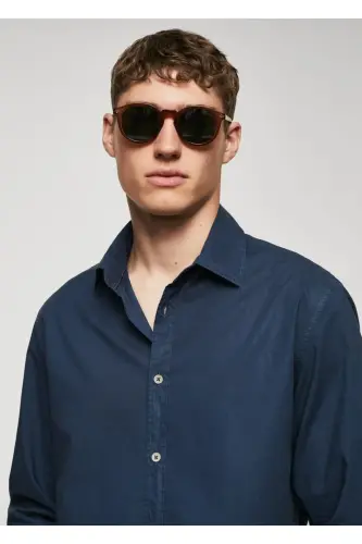 Regular Kesim Pamuklu Vual Gömlek-Lacivert - 5