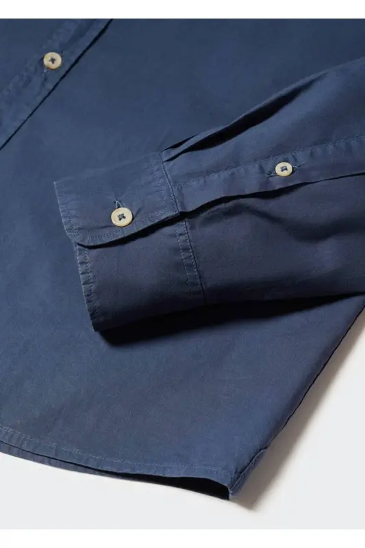 Regular Kesim Pamuklu Vual Gömlek-Lacivert - 7