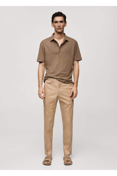 Regular kesim kalıplı pamuklu pantolon-Bej - 2