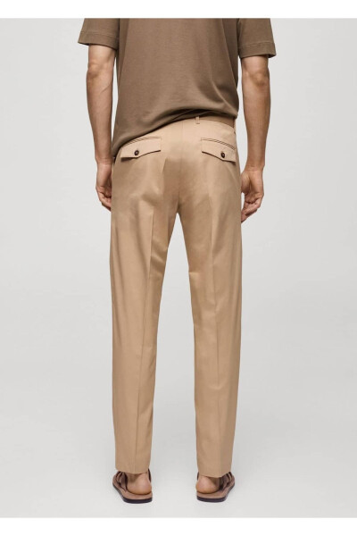 Regular kesim kalıplı pamuklu pantolon-Bej - 4