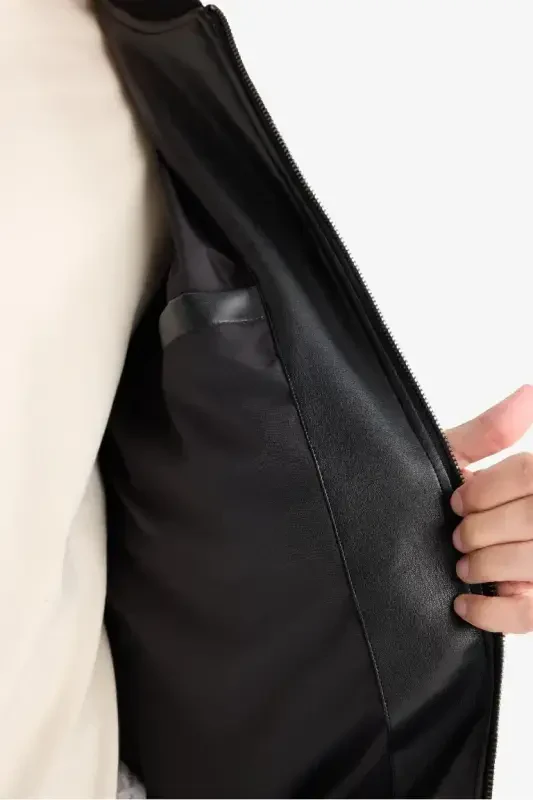 Регулярная посадка Бомбер с воротником-стойкой на молнии Черный - 9