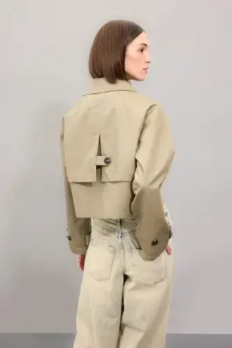 Регулярного кроя Короткое тренчкот Шаль воротник На пуговицах Хлопок - 5