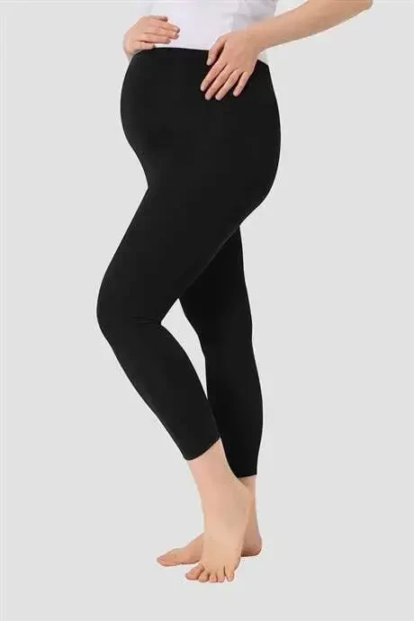 Регулируемый пояс, черные эластичные леггинсы для беременных с высокой талией - 6