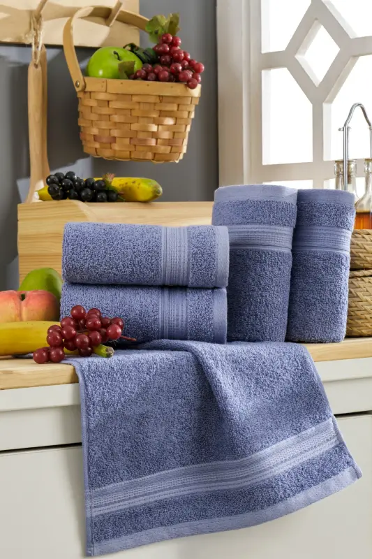 Rei 5'li %100 Havlu Seti 35x35 cm. | Eksta Yumuşak, Yüksek Emicilik | - İndigo - 1