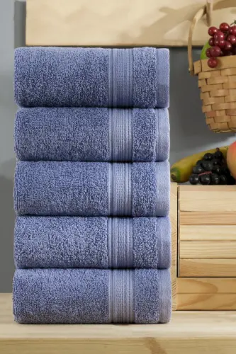 Rei 5'li %100 Havlu Seti 35x35 cm. | Eksta Yumuşak, Yüksek Emicilik | - İndigo - TABEA HOME (1)