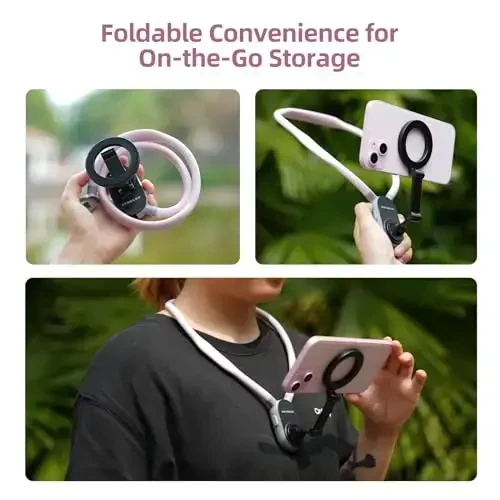 РЕЙГЕАК Magnetic POV/Vlog Phone Neck Mount Holder for Magsafe iPhone 16/15/14/13/12 Pro Mini/Plus/Pro/Pro Max, Hand Free Chest Stand Video Recording for Mobile Phone Accessory (Sakura Pink) - 5