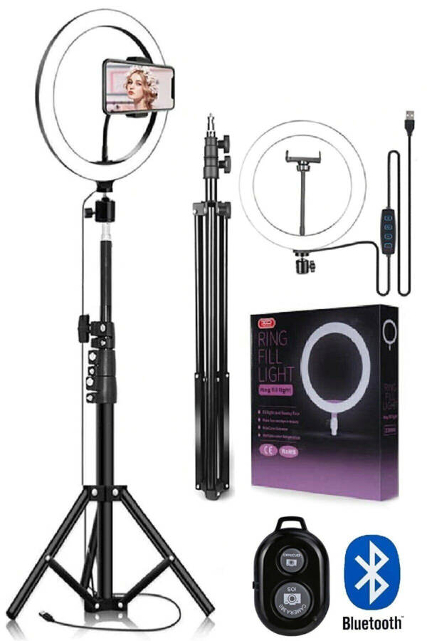 Reing To'ldiruvchi Nur Led Yorug'likli Tripod 10 Dyuyimli Halqa Youtuber Tiktok Makiyaj Nuri Oyoqli 10 Dyuyimli Tripod - 5