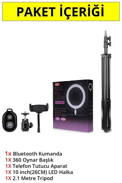 Reing To'ldiruvchi Nur Led Yorug'likli Tripod 10 Dyuyimli Halqa Youtuber Tiktok Makiyaj Nuri Oyoqli 10 Dyuyimli Tripod - 8