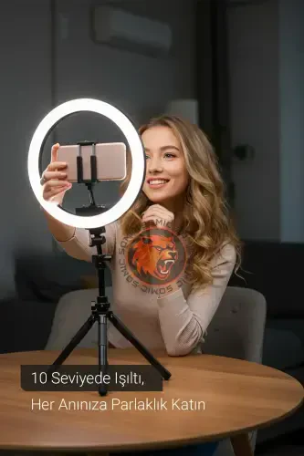 Reing To'ldiruvchi Nur Led Yorug'likli Tripod 10 Dyuyimli Halqa Youtuber Tiktok Makiyaj Nuri Oyoqli 10 Dyuyimli Tripod - 5