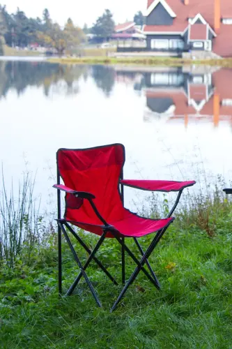 Rejisör Kamp Sandalyesi Katlanır Çantalı Piknik, Plaj, Balıkçı Sandalyesi - KIRMIZI - 3
