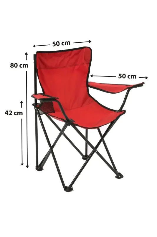 Rejisör Kamp Sandalyesi Katlanır Çantalı Piknik, Plaj, Balıkçı Sandalyesi - KIRMIZI - 5