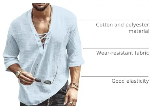 Rela Bota Men's Fashion Shirt Beach Printing Yoga African Summer Top | V-Neck Drawstring,3/5 Short Sleeve,Big and Tall,Linen Tunic,Breathable,Flowy,Hawaiian,Bohemian,Hippie,Pirate,Renaissance - 4