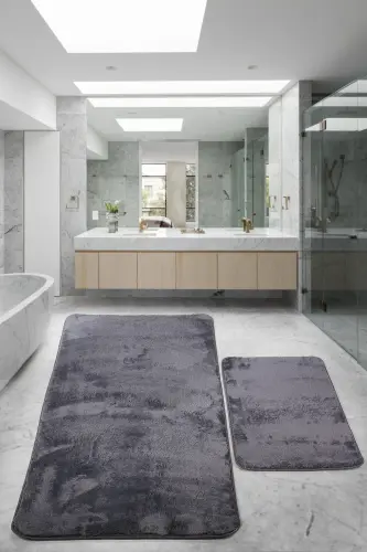 Relax Anthracite 80x150 + 50x80 cm. Large Size 2-Piece Bathroom Rug Mat Set Non-Slip Toilet Set 
