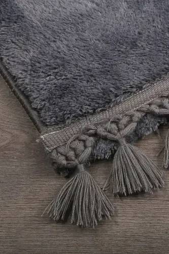 Relax Anthracite Fringed Stain-Resistant Non-Slip Washable Runner Long Pile Plush Post Modern Carpet-Anthracite - 2