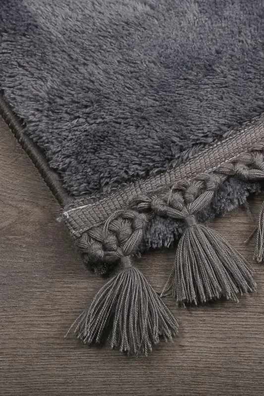 Relax Anthracite Fringed Stain-Resistant Non-Slip Washable Runner Long Pile Plush Post Modern Carpet-Anthracite - 2