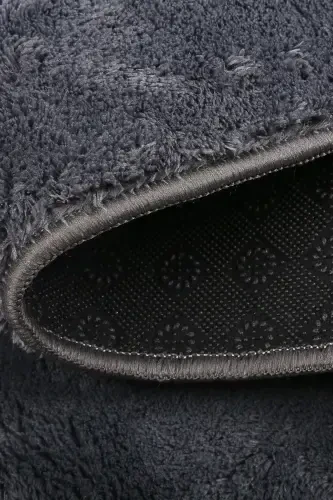 Relax Anthracite Fringed Stain-Resistant Non-Slip Washable Runner Long Pile Plush Post Modern Carpet-Anthracite - 3