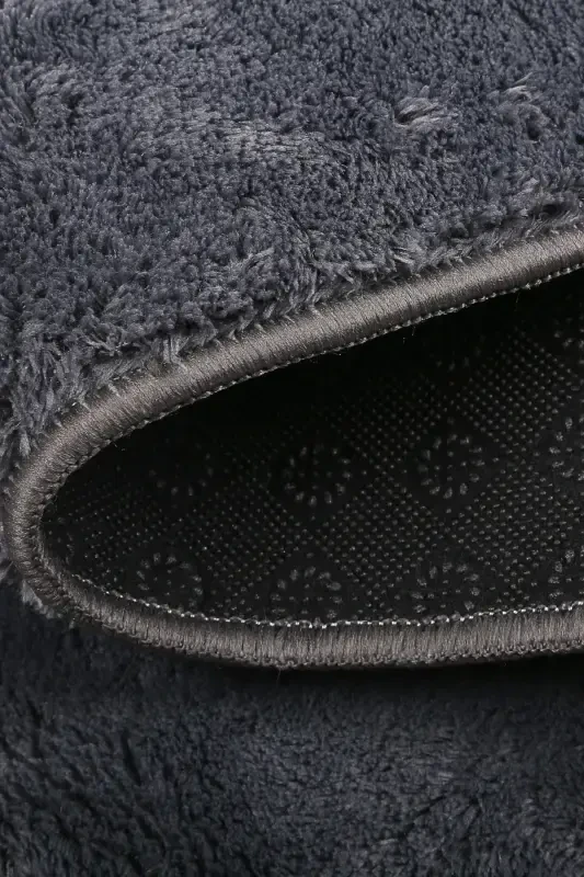 Relax Anthracite Fringed Stain-Resistant Non-Slip Washable Runner Long Pile Plush Post Modern Carpet-Anthracite - 3