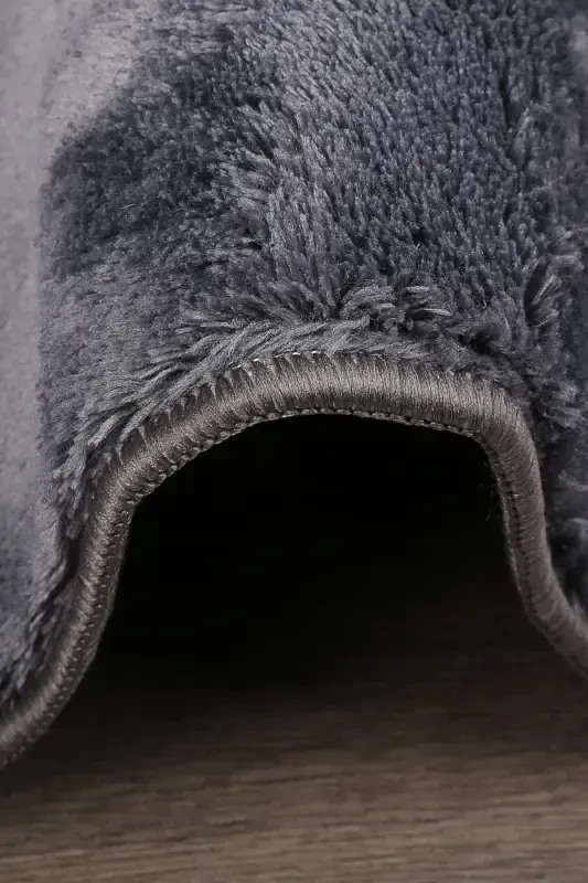 Relax Antrasit Saçaklı Leke Tutmaz Kaymaz Taban Yıkanabilir Yolluk Uzun Tüylü Peluş Post Modern Halı-Antrasit - 4