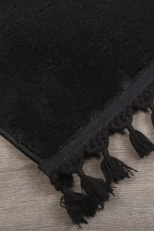 Relax Black Fringed Stain-Resistant Non-Slip Washable Runner Long-Haired Plush Post Modern Carpet-Black - 2