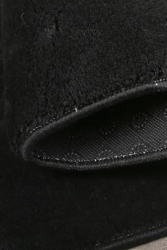 Relax Black Fringed Stain-Resistant Non-Slip Washable Runner Long-Haired Plush Post Modern Carpet-Black - 3