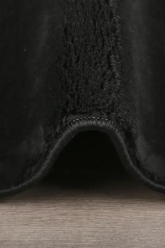 Relax Black Fringed Stain-Resistant Non-Slip Washable Runner Long-Haired Plush Post Modern Carpet-Black - 4