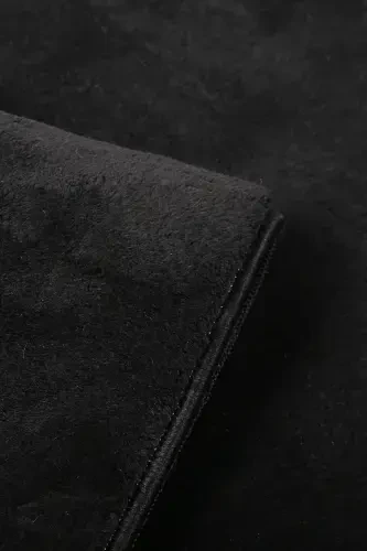 Relax Black Fringed Stain-Resistant Non-Slip Washable Runner Long-Haired Plush Post Modern Carpet-Black - 5