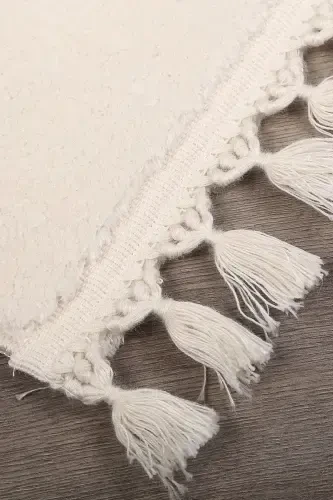 Relax Cream Fringed Stain Resistant Non-Slip Washable Runner Long Pile Plush Post Modern Carpet-Cream - DOKUMACIOĞLU (1)