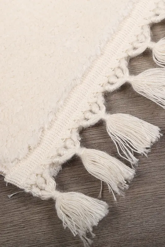 Relax Cream Fringed Stain Resistant Non-Slip Washable Runner Long Pile Plush Post Modern Carpet-Cream - 2