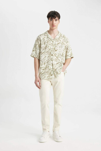 Relax Fit Apache Collar Patterned Viscose Short Sleeve Shirt Beige - Defacto (1)