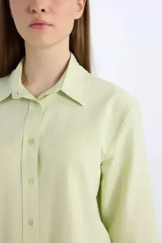 Relax Fit Basic tekis poplin uzun yengli ko'ylak tunika - och yashil - 5