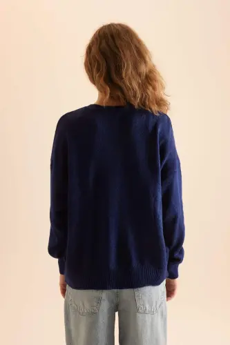 Relax Fit Buttoned Collar Knitted Sweater D4913axns-Navy Blue - 5