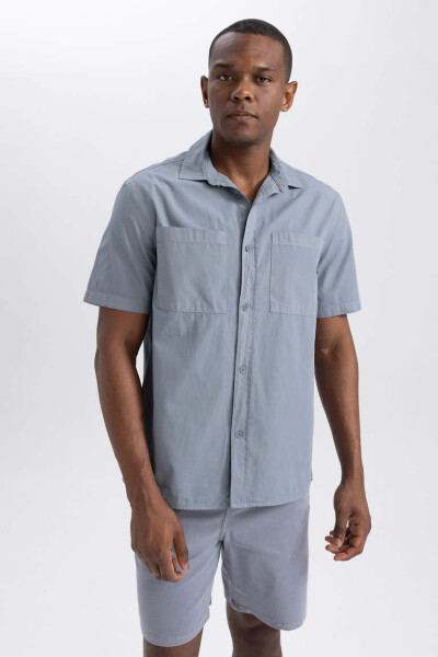 Relax Fit Cotton Short Sleeve Shirt Light Grey - 1