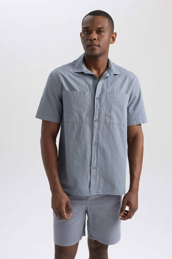 Relax Fit Cotton Short Sleeve Shirt Light Grey - 3