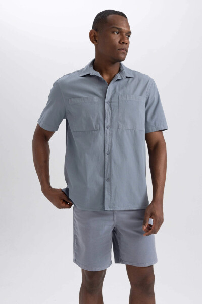 Relax Fit Cotton Short Sleeve Shirt Light Grey - 14