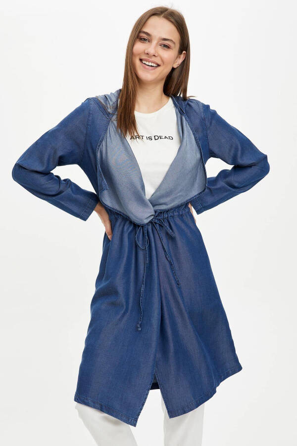 Relax Fit Hooded Denim Trench Coat - 1