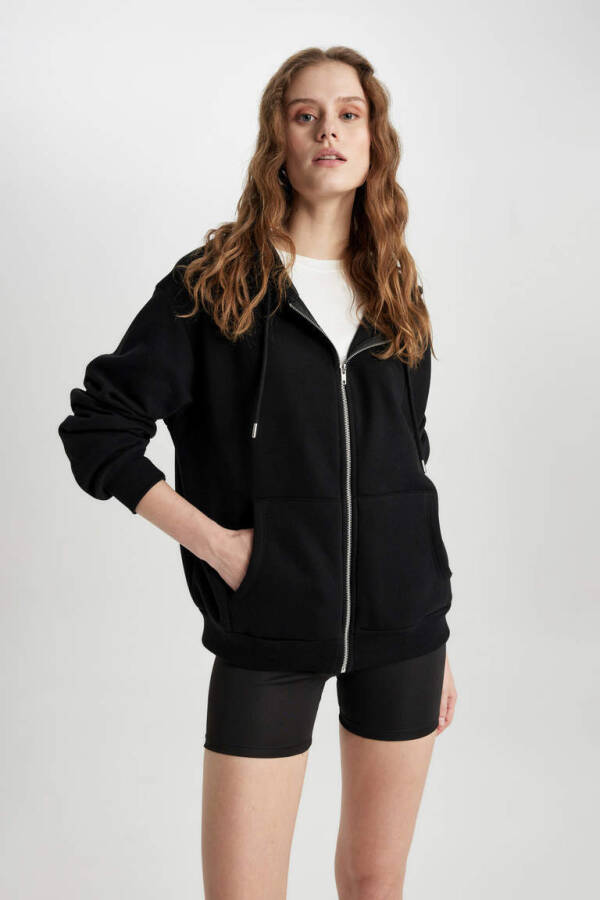 Relax Fit Hooded Zip-Up Sweatshirt Black - 7