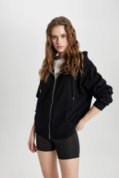 Relax Fit Hooded Zip-Up Sweatshirt Black - 11