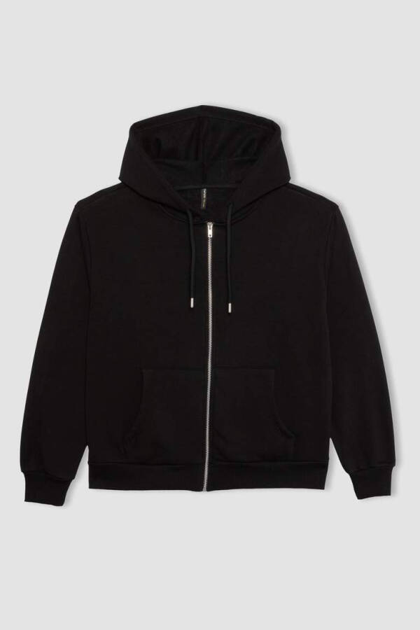 Relax Fit Hooded Zip-Up Sweatshirt Black - 14