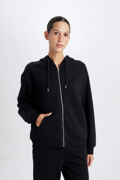 Relax Fit Hooded Zip-Up Sweatshirt Black - 1