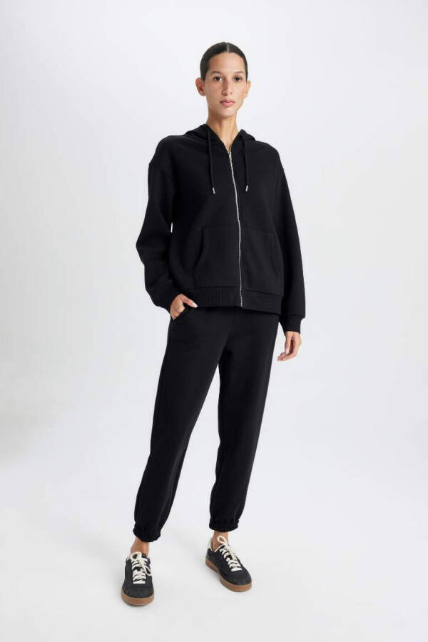 Relax Fit Hooded Zip-Up Sweatshirt Black - 2