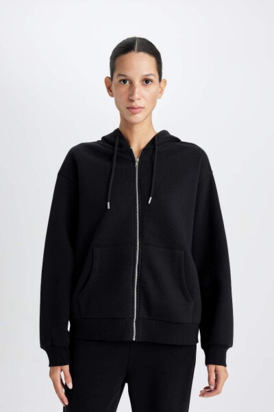 Relax Fit Hooded Zip-Up Sweatshirt Black - 3