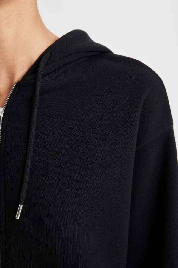 Relax Fit Hooded Zip-Up Sweatshirt Black - 5