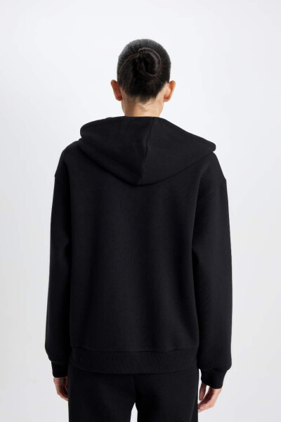 Relax Fit Hooded Zip-Up Sweatshirt Black - 6