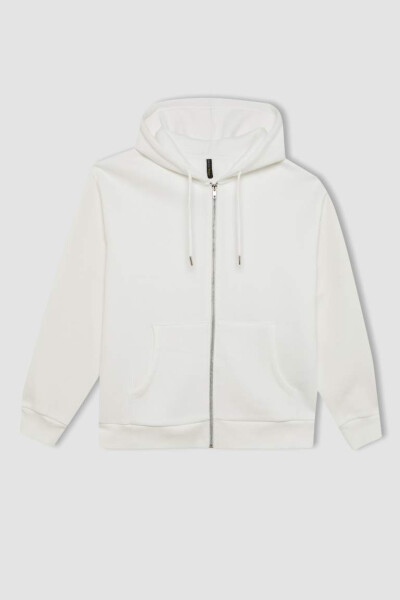 Relax Fit Hooded Zip-Up Sweatshirt Ecru - 8